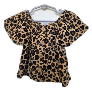 Rachel Zoe Girls Leopard Print Flutter Sleeve Off-Shoulder Top US XS (Size 4-5)